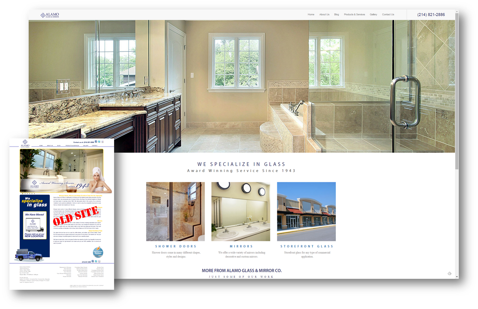 Website before and after comparison for glass & mirror website