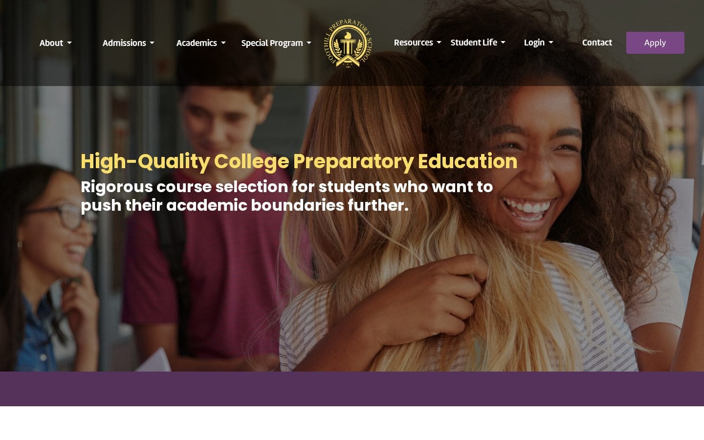 Homepage screenshot of Foothill Preparatory School