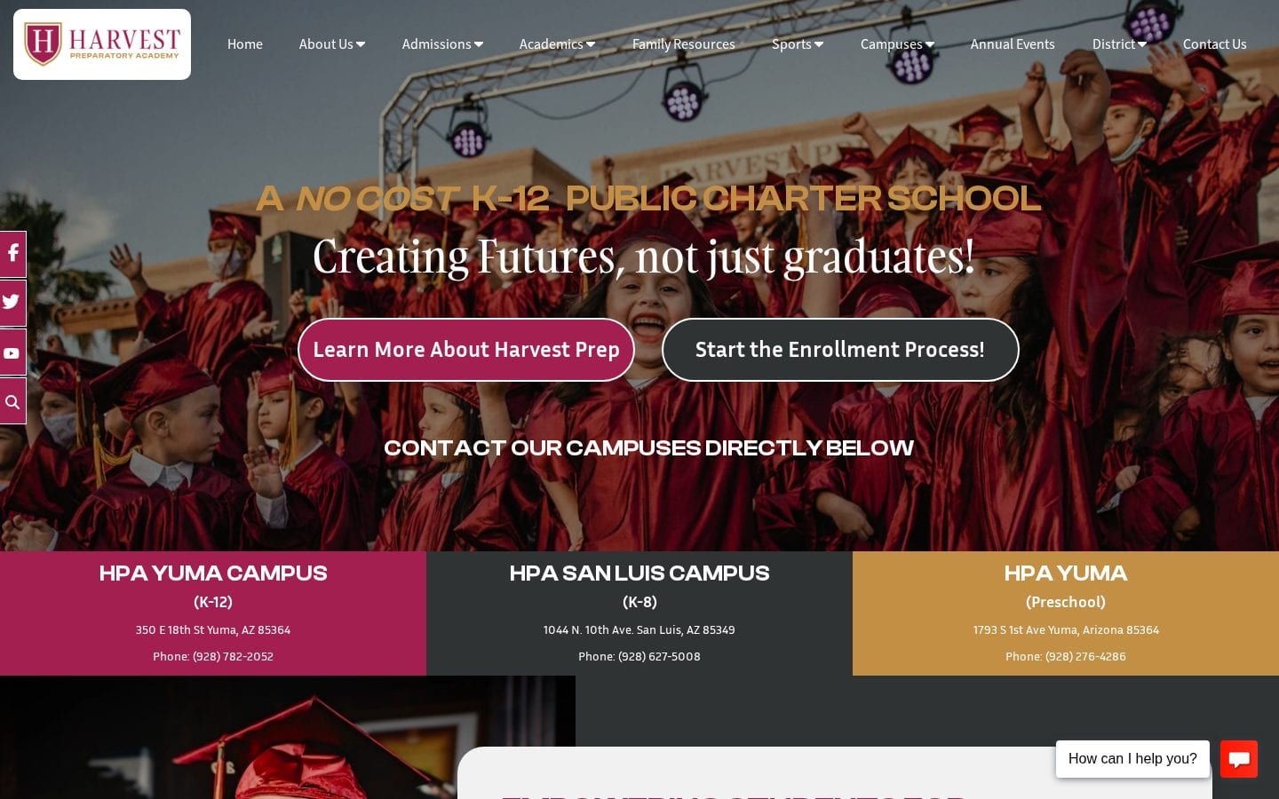 Homepage screenshot of Harvest Preparatory Academy
