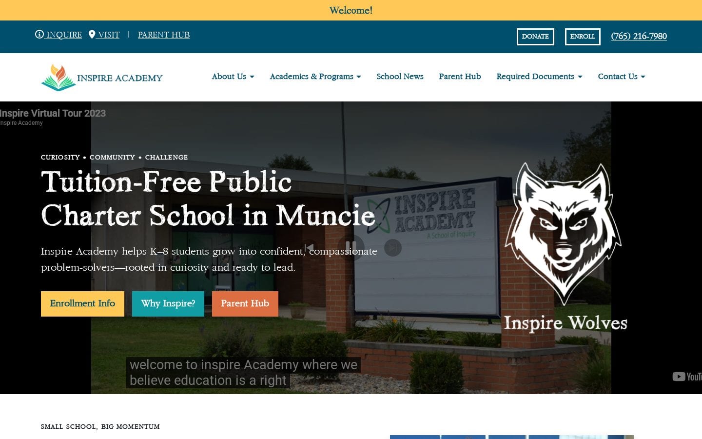 Homepage screenshot of Inspire Academy