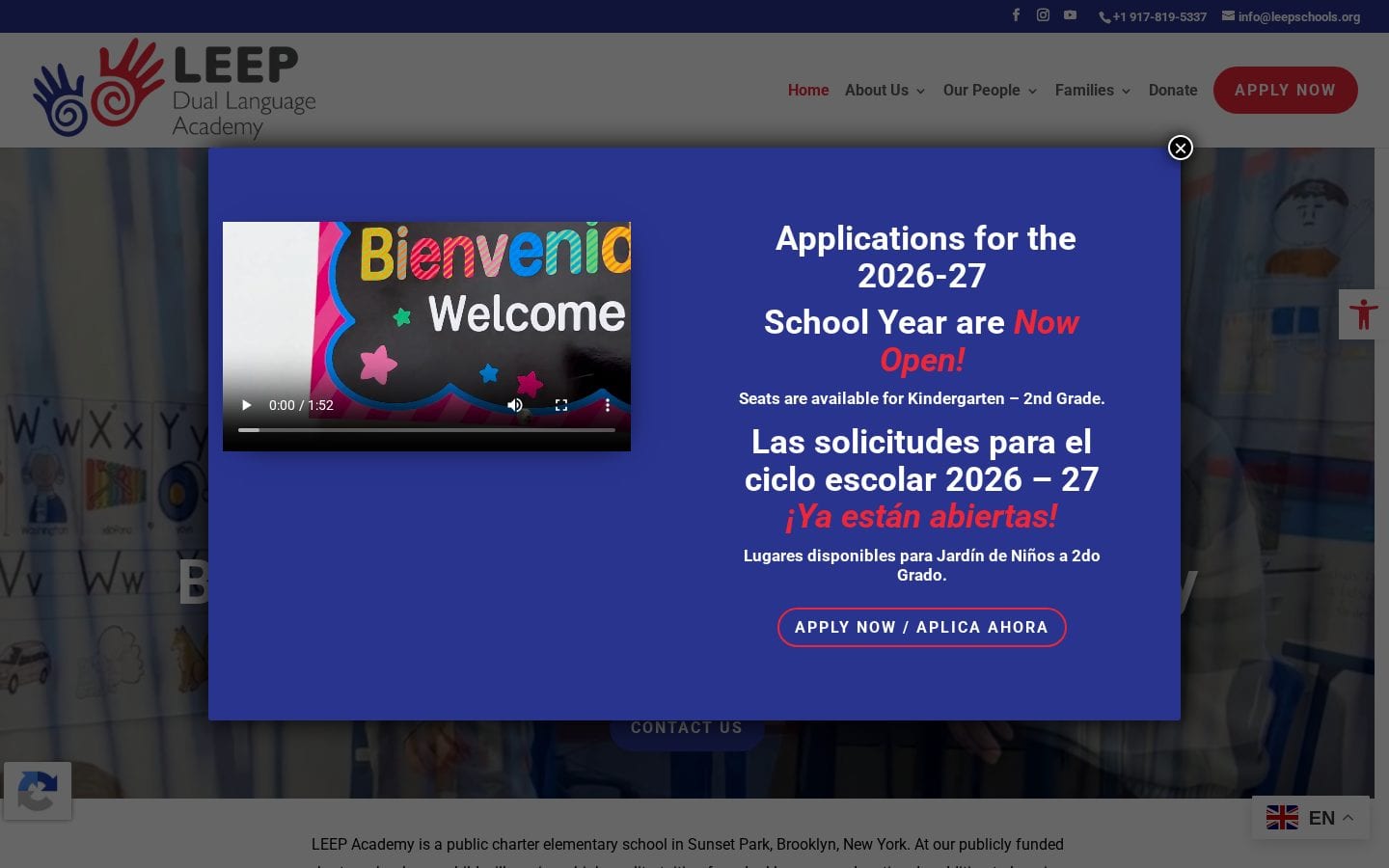 Homepage screenshot of LEEP Dual Language Academy
