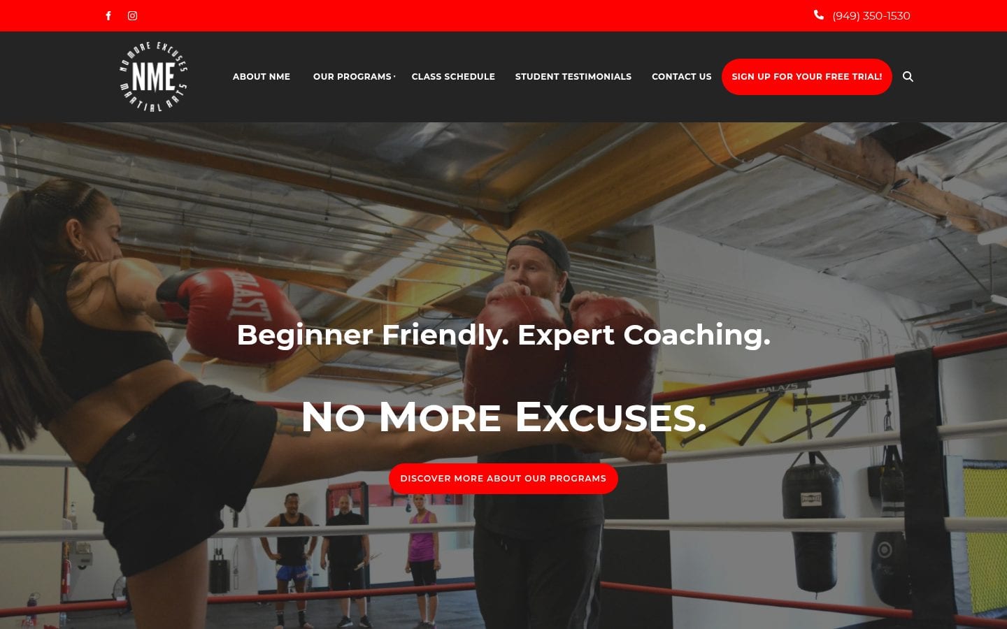 Homepage screenshot of NME Martial Arts
