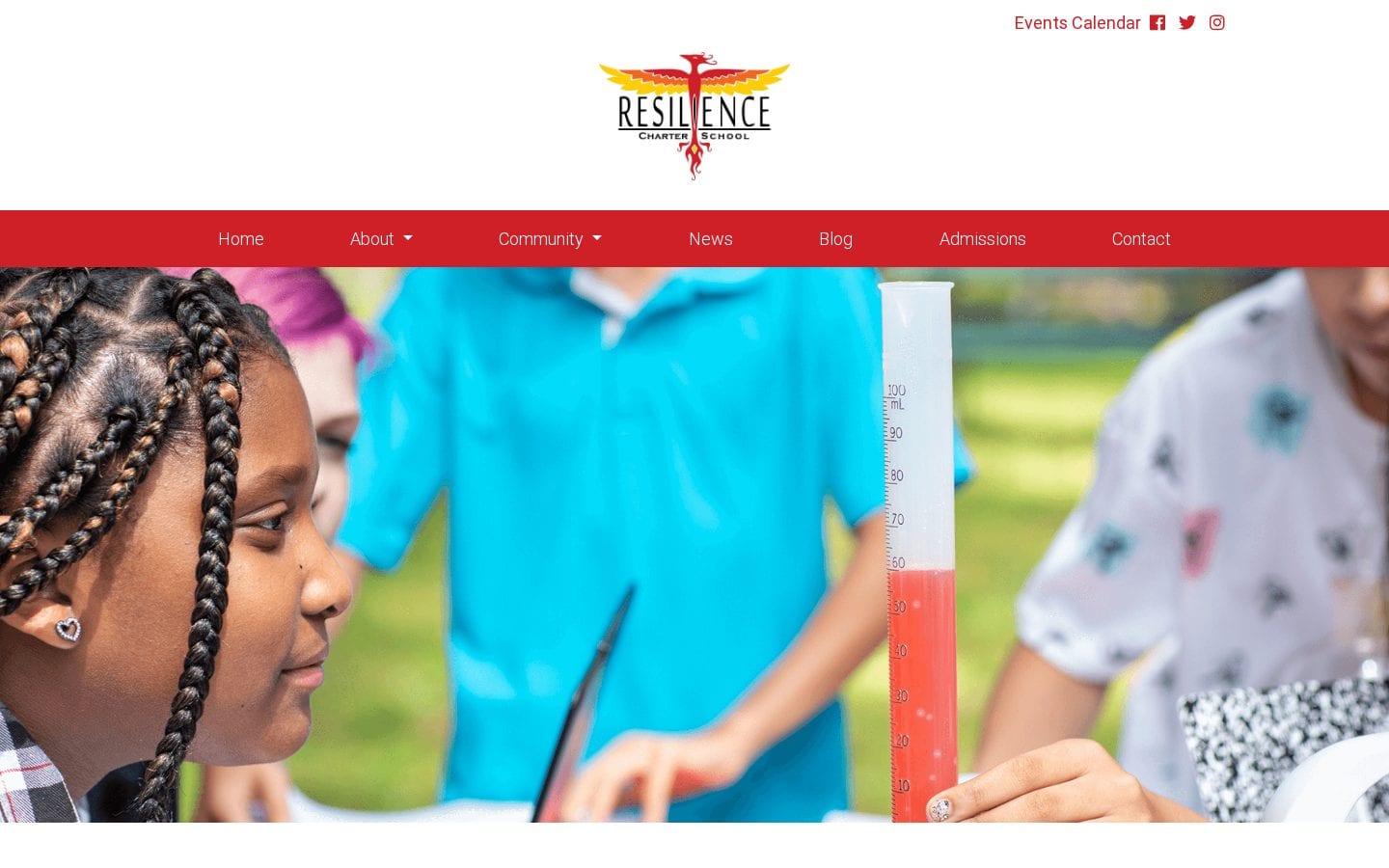 Homepage screenshot of Resilience Charter School