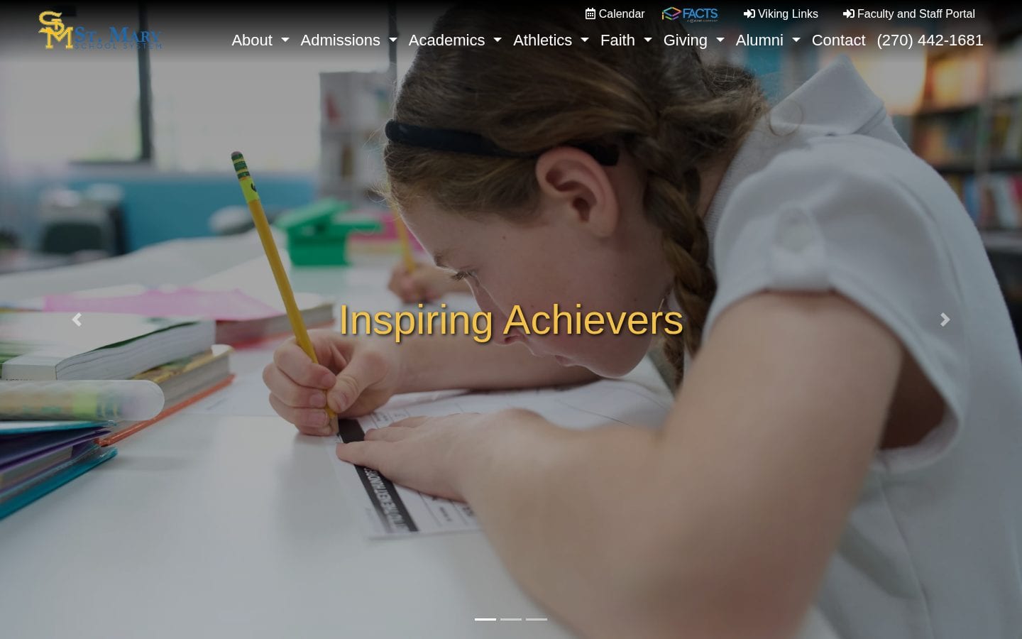 Homepage screenshot of St. Mary School System