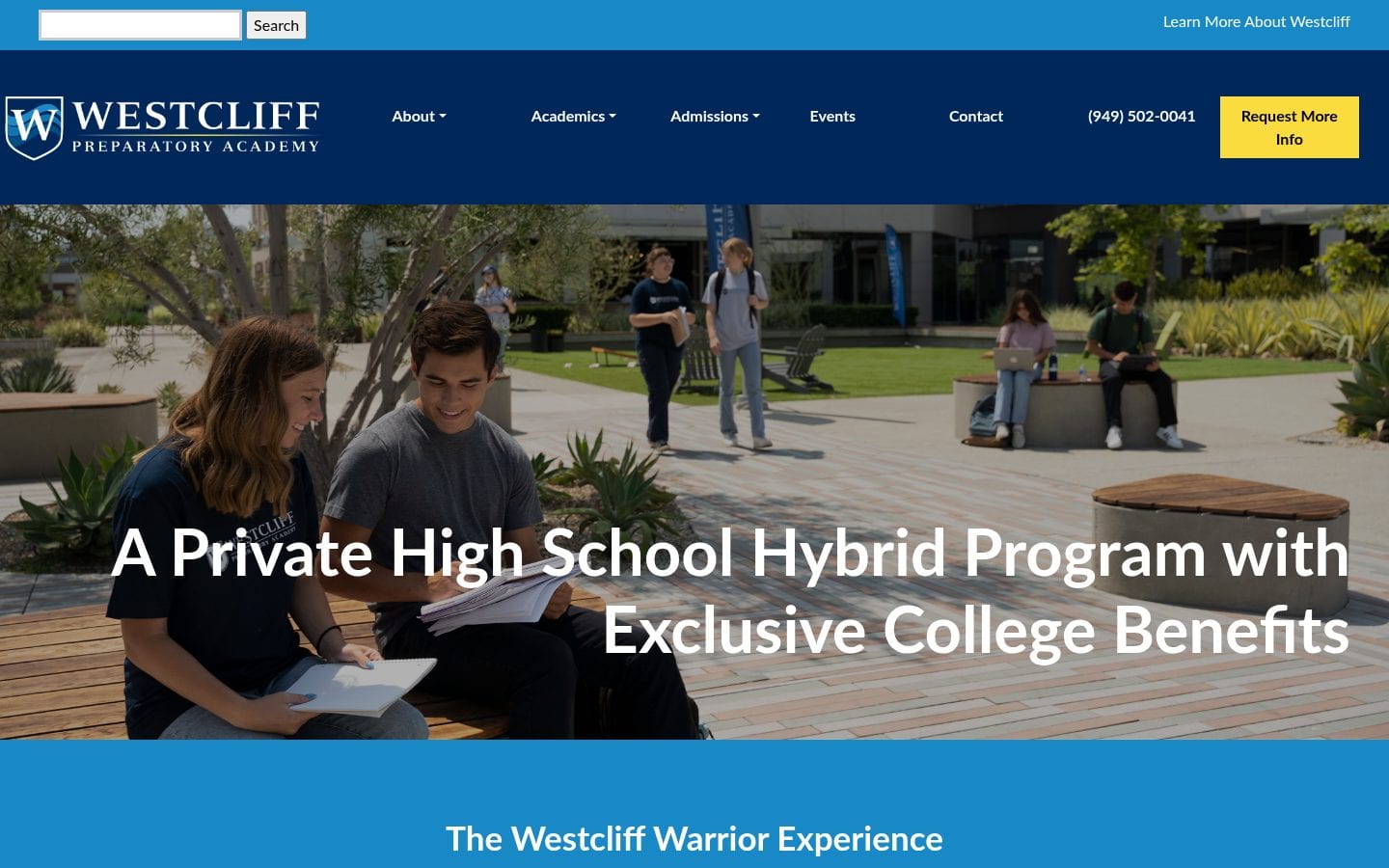 Homepage screenshot of Westcliff Preparatory Academy